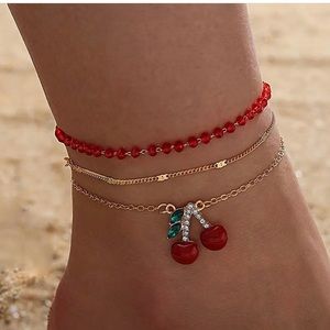 3-piece Cherry Charm Anklet